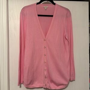 Talbots (Outlet) Pink Button-Up Pink Cardigan/Sweater V Neck 💯 Cotton SZ Med